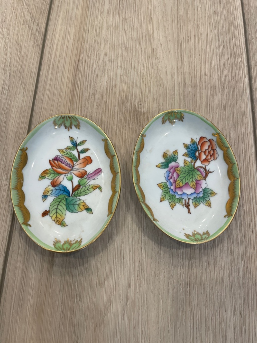 Vintage Herend Hungarian Hand-Painted Floral Porcelain Trinket Dishes